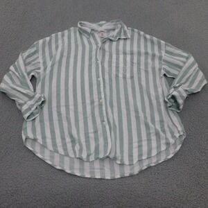 Victorias Secret Striped Sleep Shirt Womens Large Green White Button Down Pajama